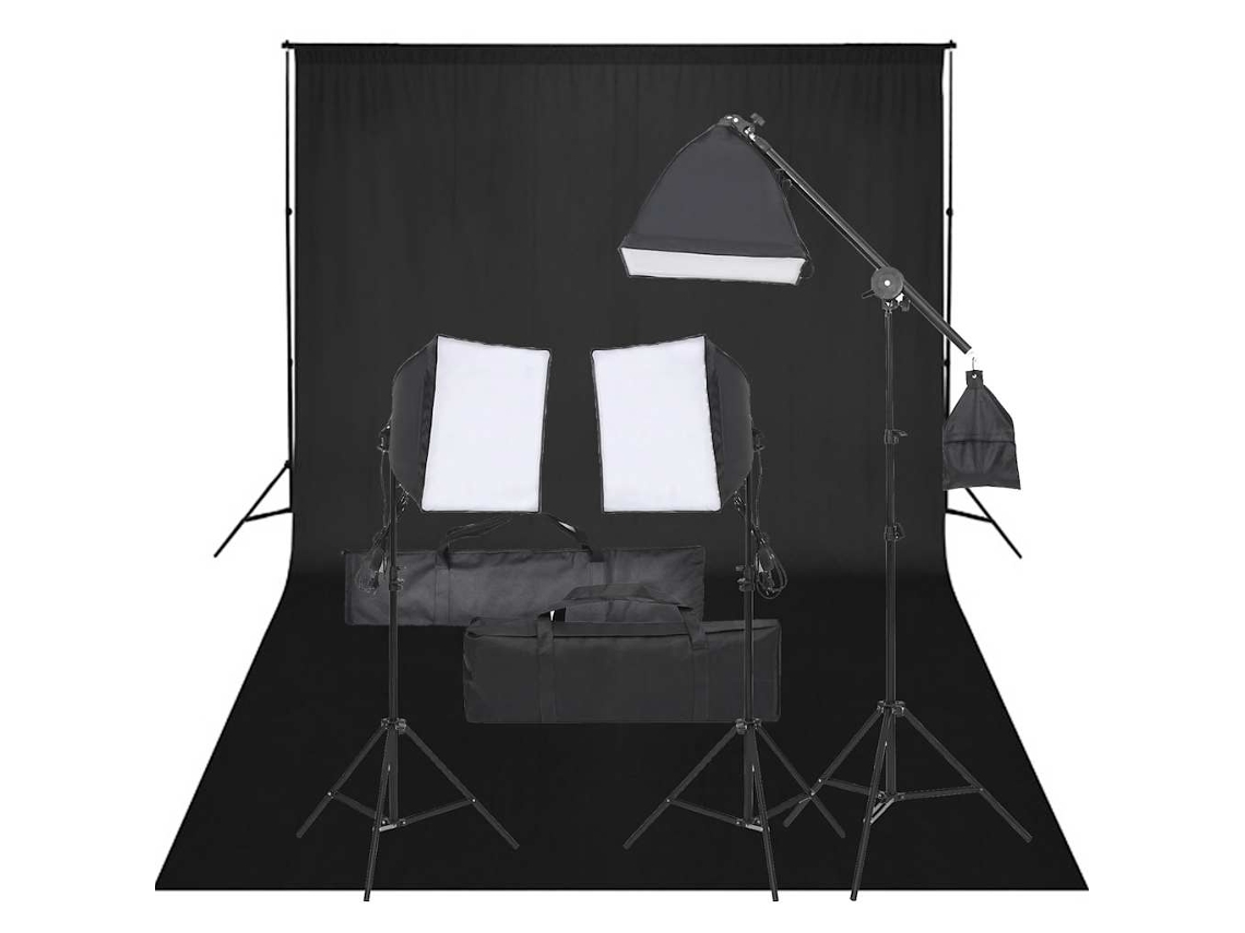 Vidaxl Kit De Estúdio Fotográfico Com Conjunto De Iluminação E Fundo
