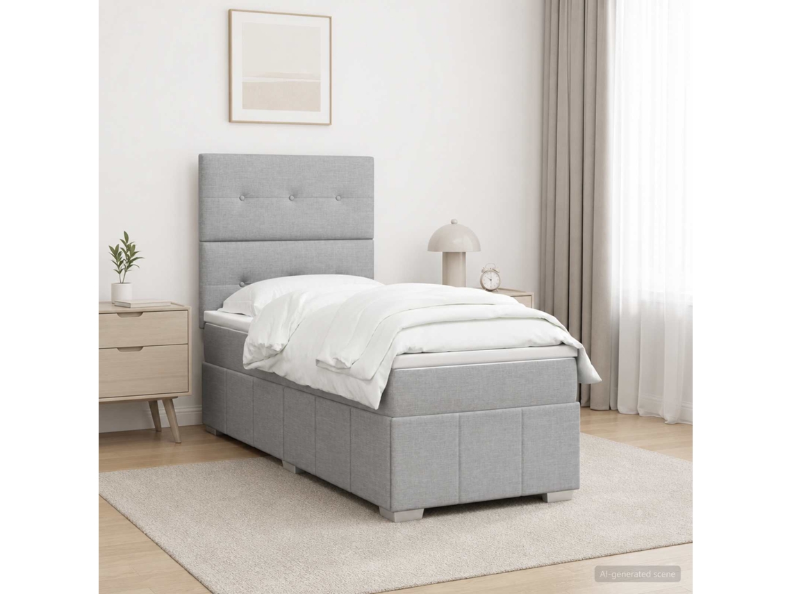 Vidaxl Cama Box Spring Com Colchão Cinzento-claro 90 X 190 Cm Tecido
