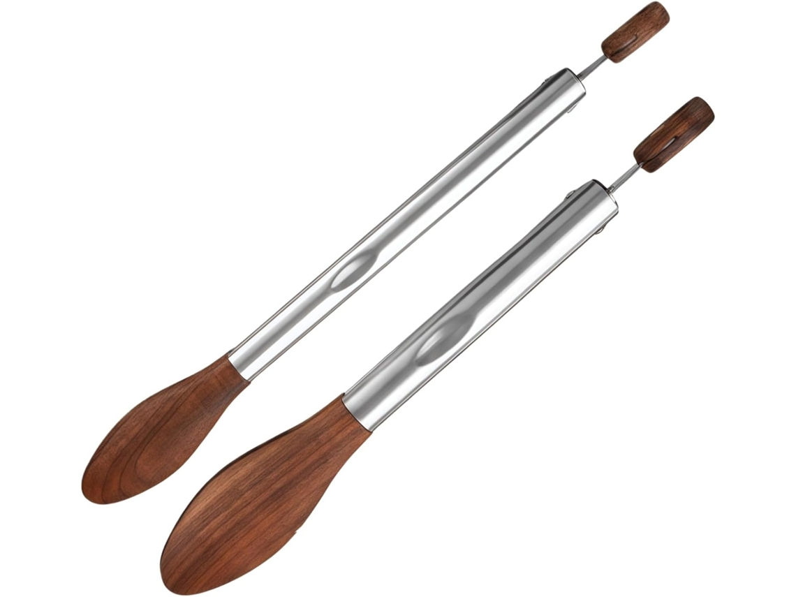 Pinça De Cozinha, Dois Tamanhos, Madeira De Nogueira, Aço Inoxidável, Para Churrasco, Cozinhar E Grelhar, Resistente Ao