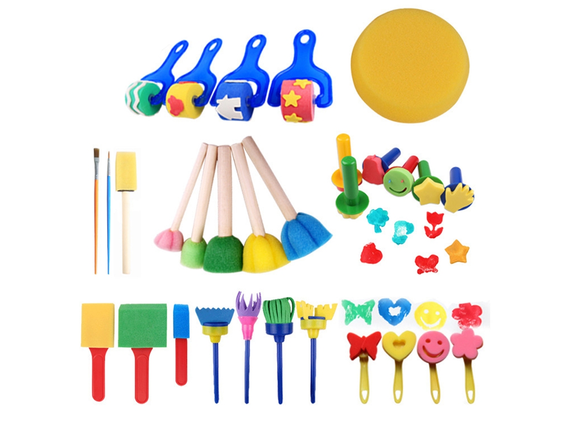 Mali 30pcs Conjunto de Pincéis de Esponja para Crianças Kit de Pintura Infantil com 30 Ferramentas Diversas