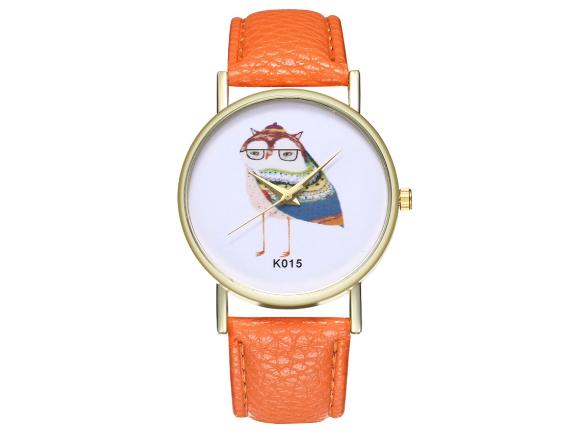 Relógio de pulso casual e moderno para homens e mulheres com pulseira de couro PU laranja.