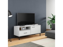 Vidaxl Móvel De Tv C/ Pernas De Metal Pinho Maciço Oslo Branco