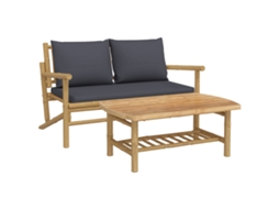 Maison Exclusive - 2pcs Conj. Lounge De Jardim Bambu C/ Almofadões Cinzento-escuro