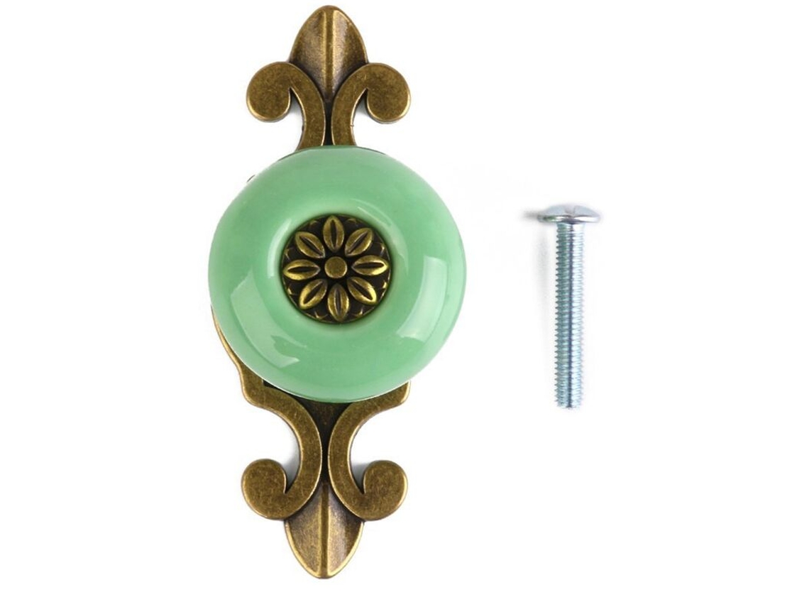 1 Puxador Redondo De Cerâmica Retrô Em Metal Para Móveis/gavetas/armários (bronze + Verde)