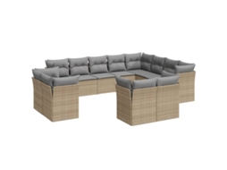 Conjunto de 12 sofás para jardim com almofadões Vime Pe Bege MAISON EXCLUSIVE