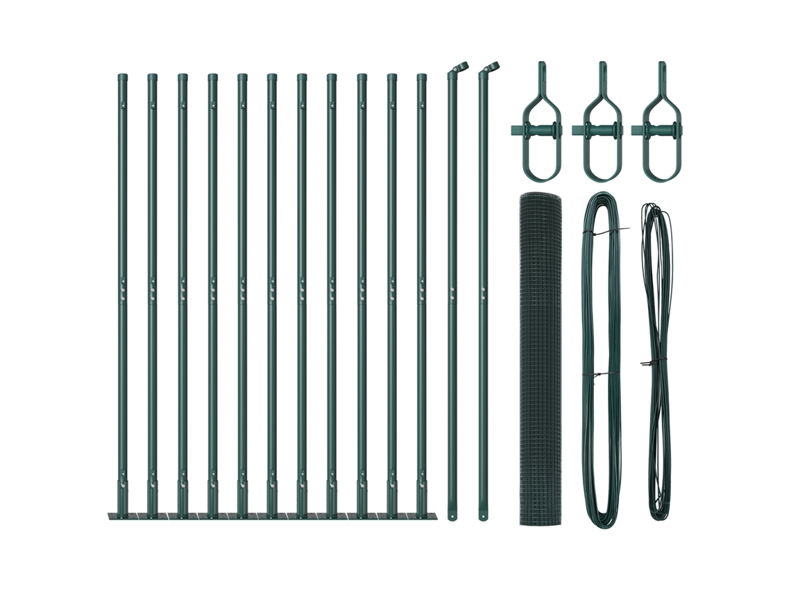Conjunto De Poste De Cerca Verde Com Rolo De Malha Vidaxl Verde Aço (25 X 1 M )