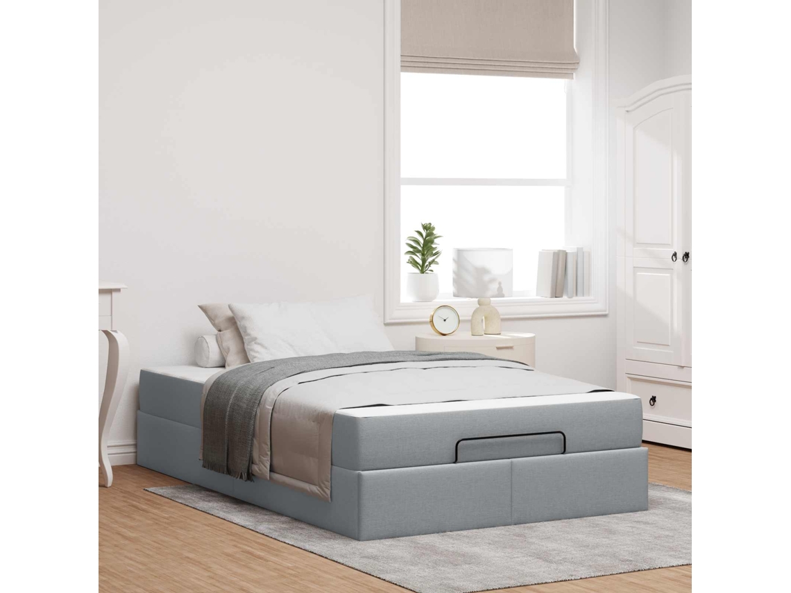 Vidaxl Estrutura De Cama Com Colchão 2 Unid. Cinzento-claro Tecido