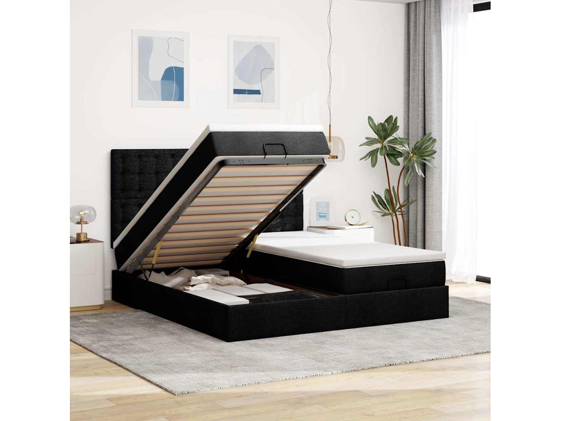 63 / 5,000vidaxl Estrutura De Cama Otomana Com Colchões Tecido Preto