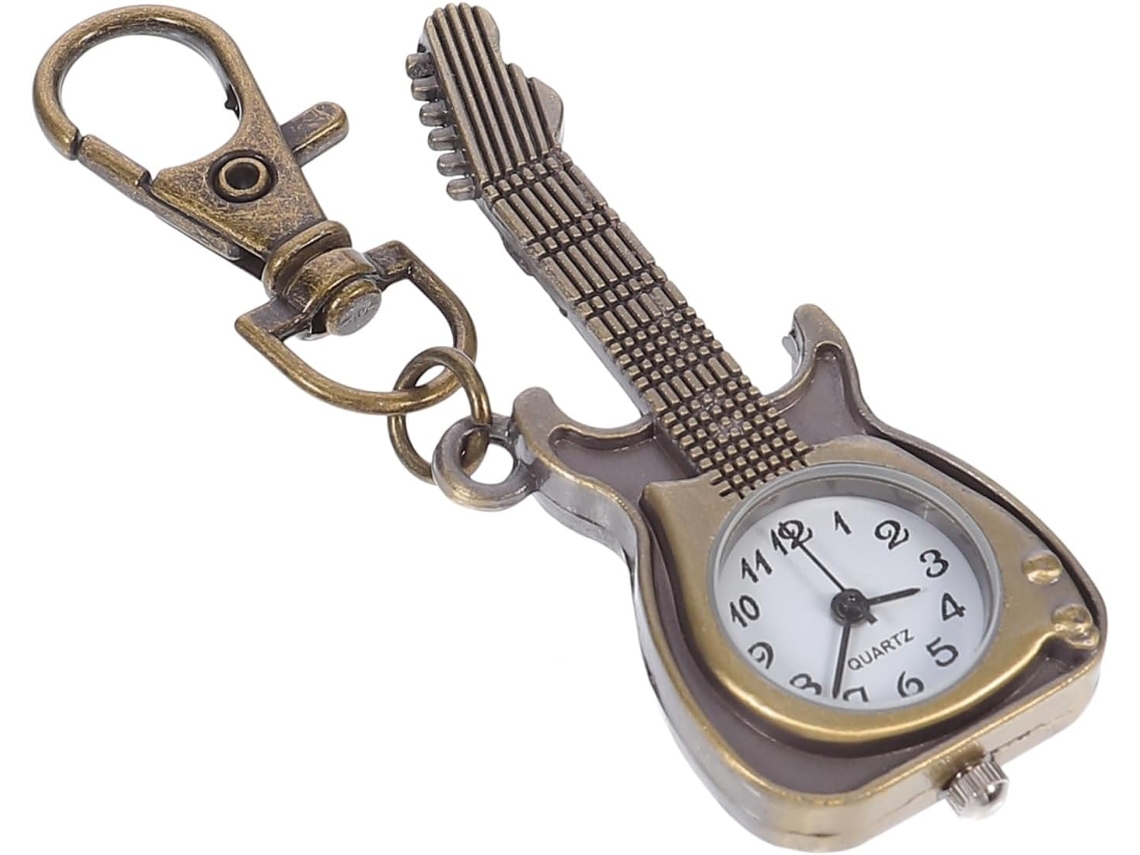 Relógio Bolso Guitarra Mecanismo Quartzo Pulseira Metálica GOKOCO