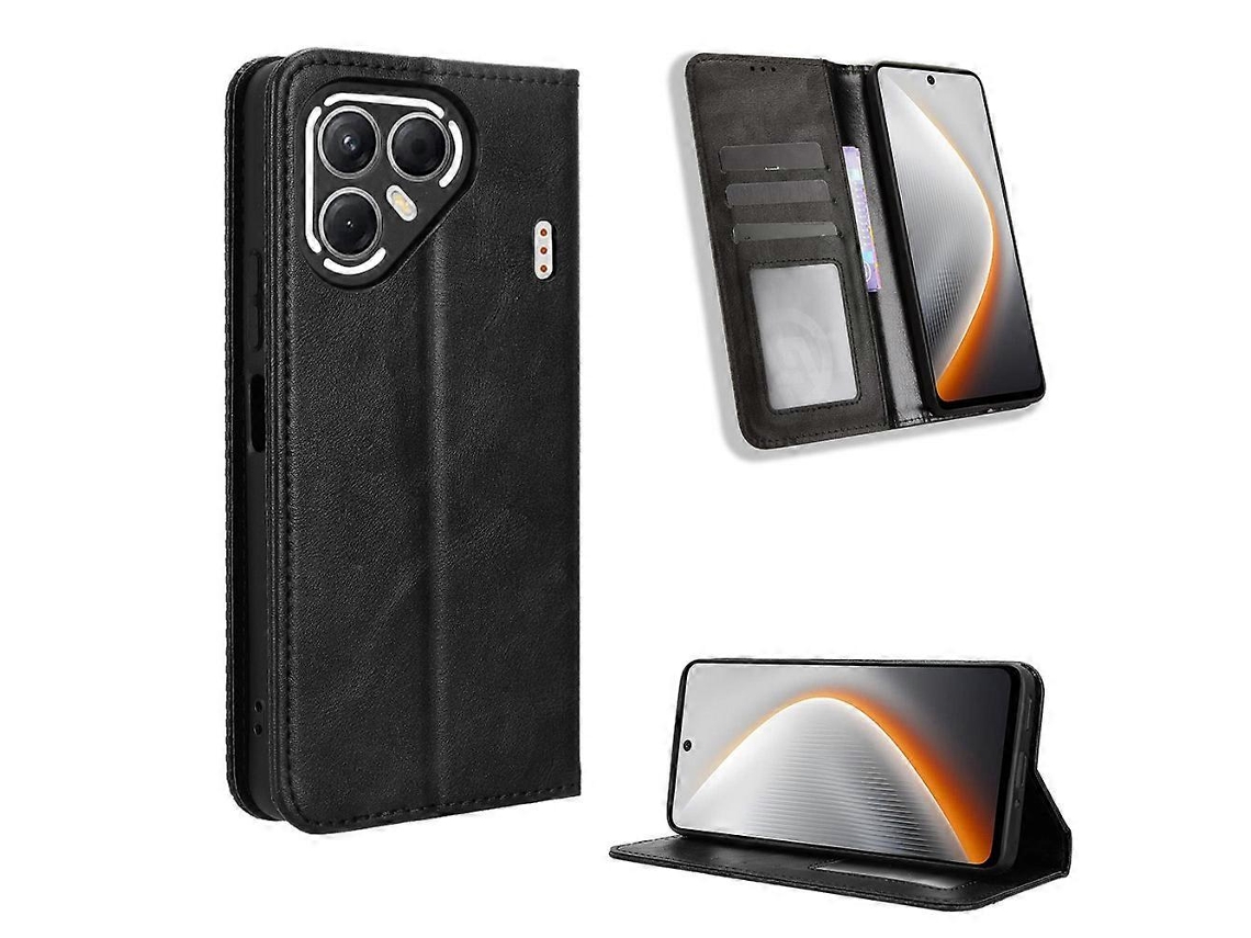 Capa De Couro Tkdaddy Para Tecno Pova 7 5g, Com Suporte E Textura Retrô, Preta