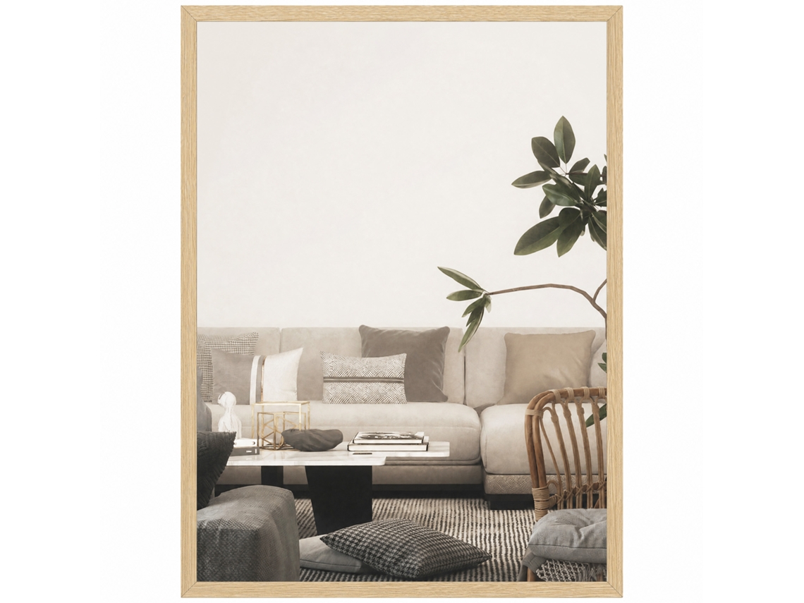 Espelho De Parede Retangular Com Ganchos, 60x80 Cm, De Vidro E Mdf, Cor Madeira