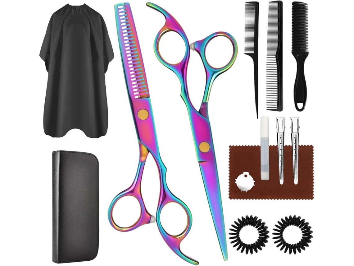 Kit De Tesoura De Corte Cabelo, 14pcs Ferramenta Profissional Para Corte De Cabelo, Para Cabeleireiros Ou Uso Doméstico (iridescente) Cuich