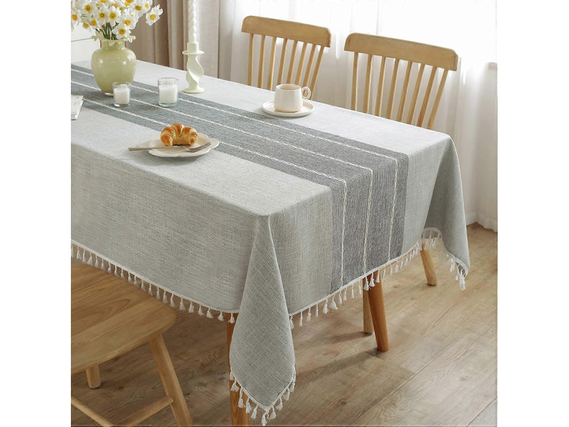 Toalha De Mesa De Algodão E Linho, À Prova Dágua, Sem Rugas, Estilo Country, Tecido Macio, Cinza, 140 Cm X 178 Cm, Para 4 A 6 Pessoas