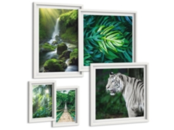Galeria De Pinturas Murais Selva, Tigre, Cachoeira Moldura Branca Pinturas De Quarto Espelharte (conjunto De 5 Imagens)