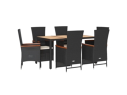 Conjunto de 7 Jantar para Jardim com Almofadões Vime Pe Preto MAISON EXCLUSIVE
