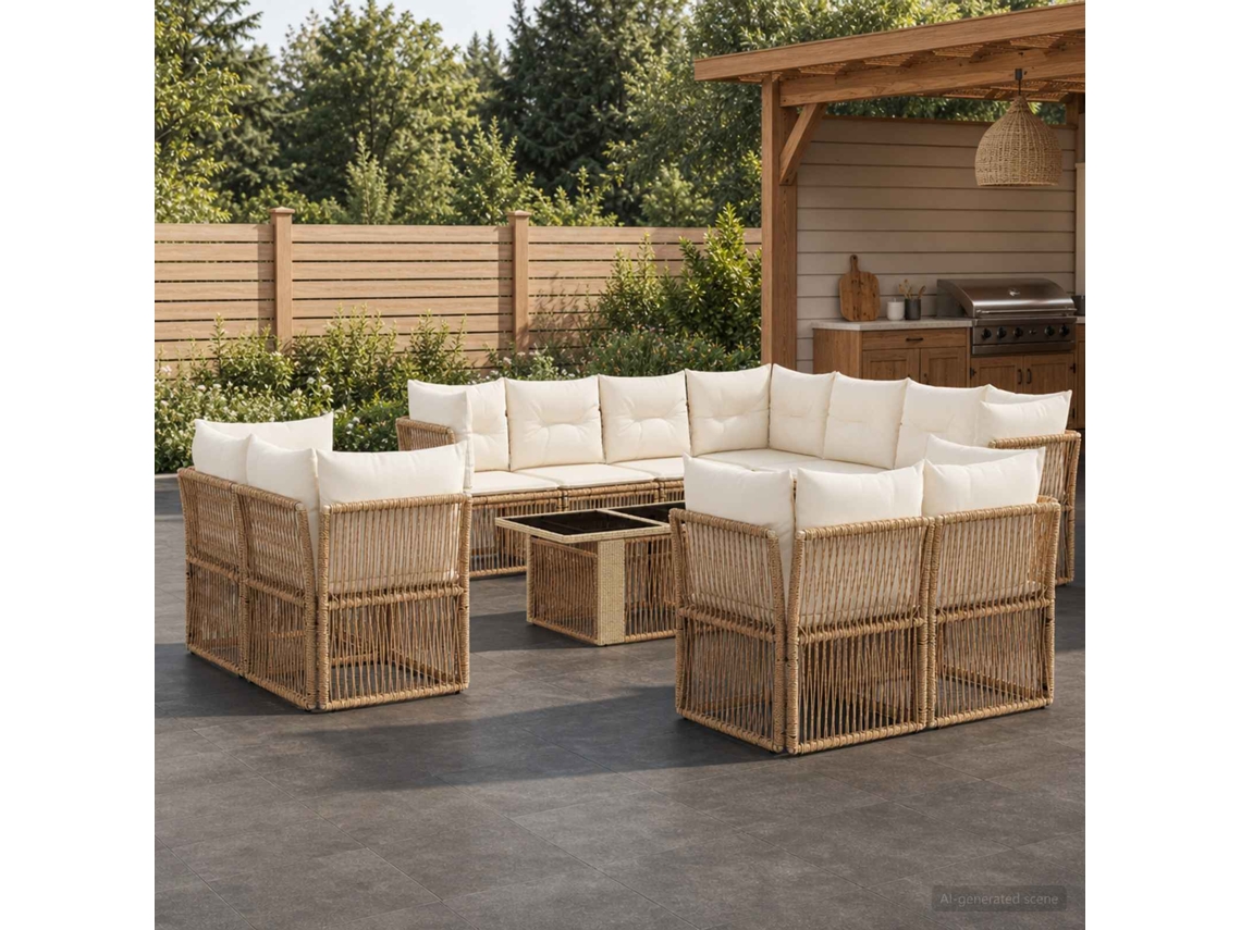 Vidaxl Conjunto De Sofá De Jardim 12 Unid. Bege Vime Pe