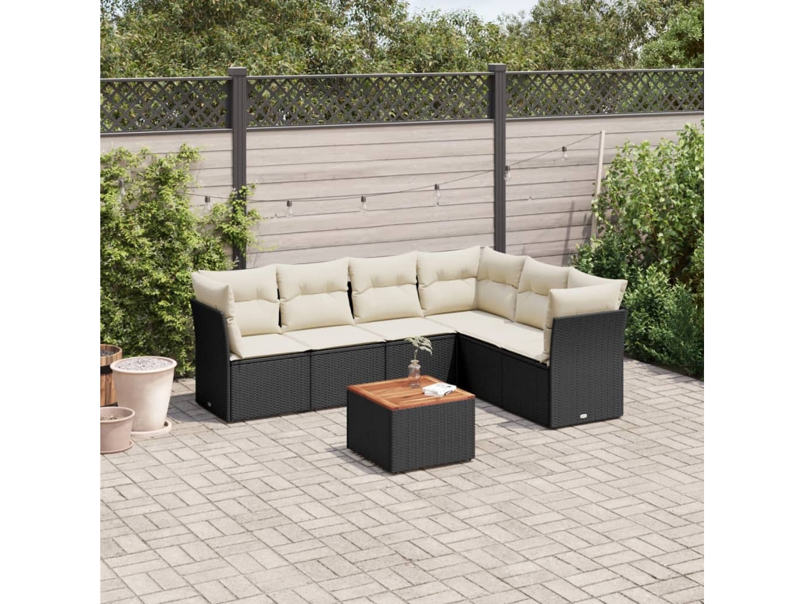 Vidaxl 7 Pcs Conjunto de Sofás P/ Jardim C/ Almofadões Vime Pe Preto
