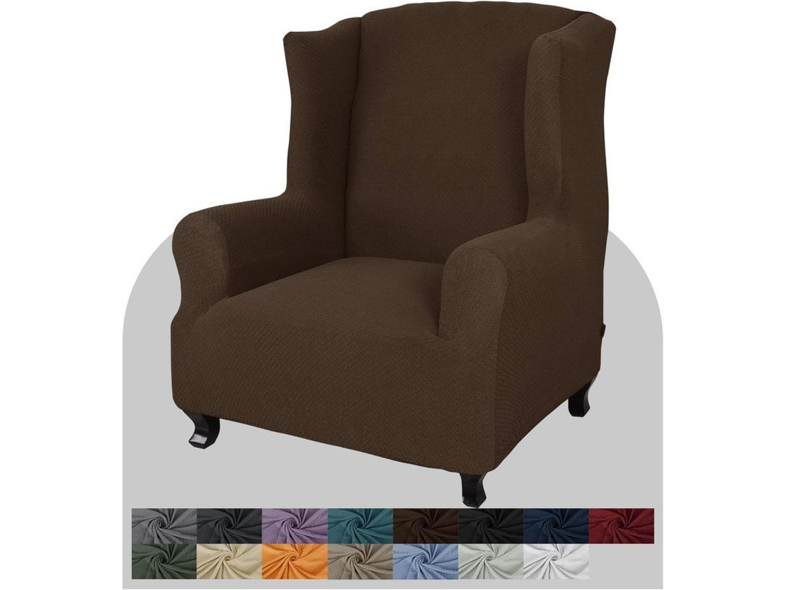 Funda Para Sillón De Alas 1 Pieza Elástica Spandex Jacquard Con Barra De Espuma Para Sala De Estar (marrón Oscuro)