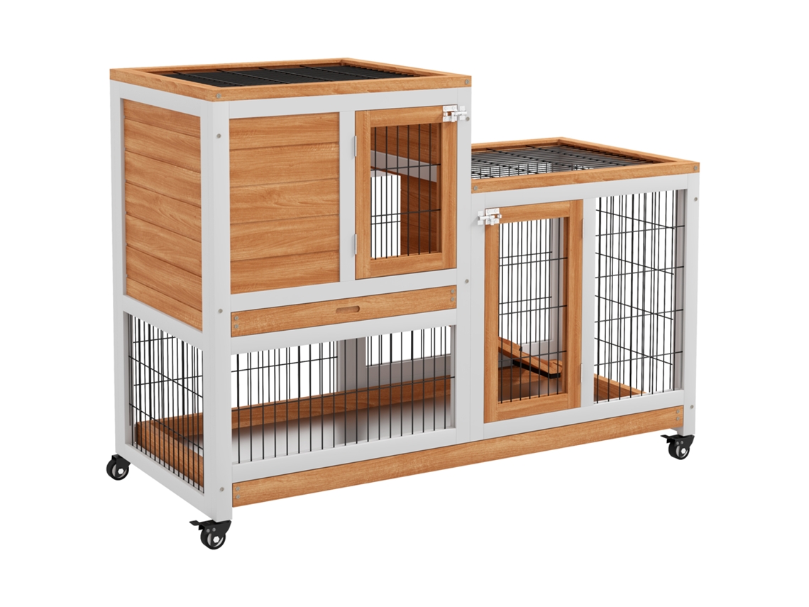 Coelheira de Exterior de Madeira, 162,5x59,2x77,6 Cm, para coelhos grandes, com 2 janelas, rodas, rampa, teto asfáltico, azul PROFESIA BOYANG