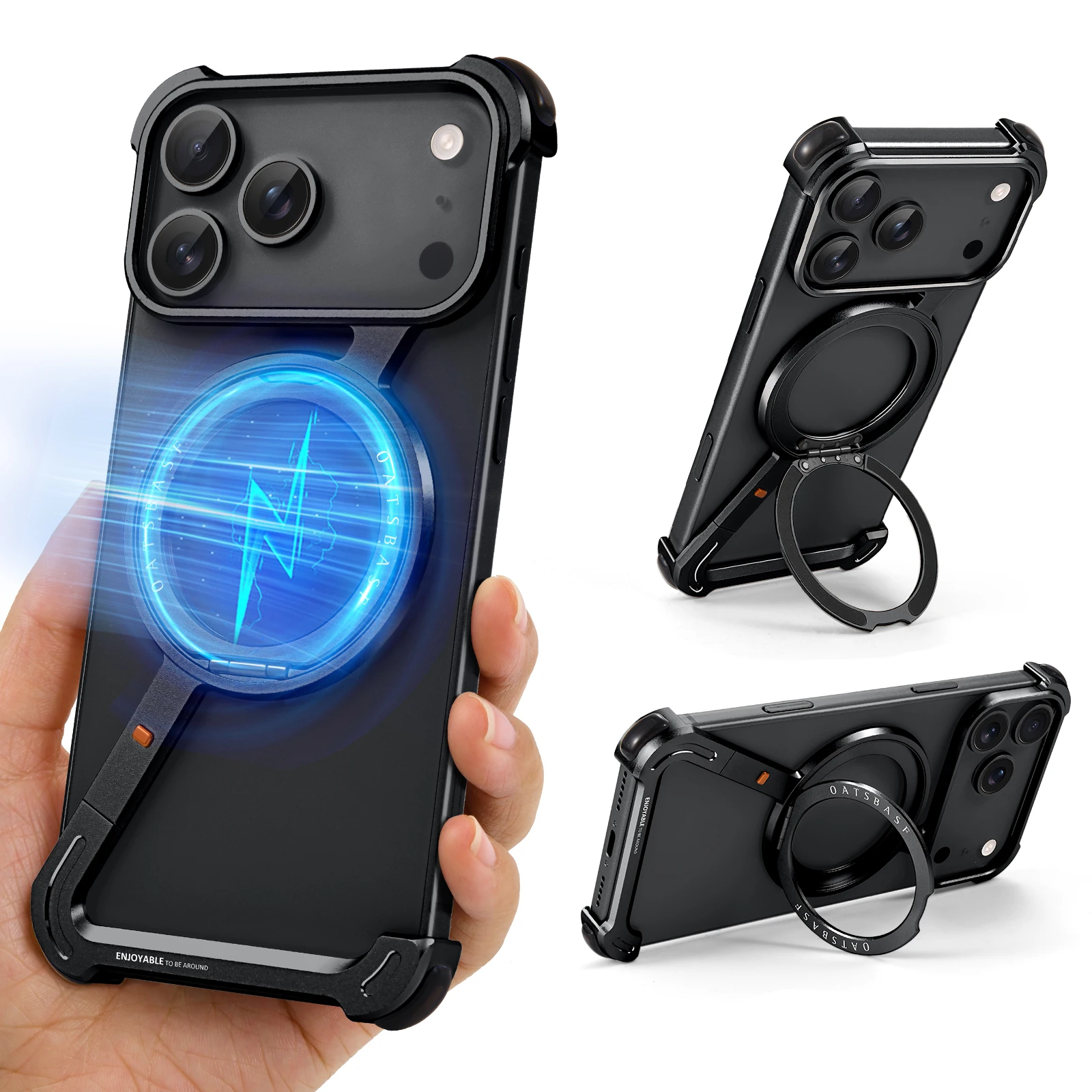 Capa Protetora Para Carregamento Sem Fio (iphone 17 Pro Max Preto), Compatível Com O Anel Magsafe E Rotação De 360°.