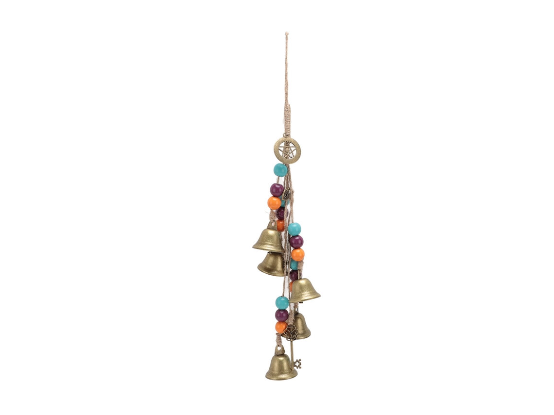 Decoração de Sino Pendente com Metal Madeira Pérolas Corda Juta para Porta Parede Sala
