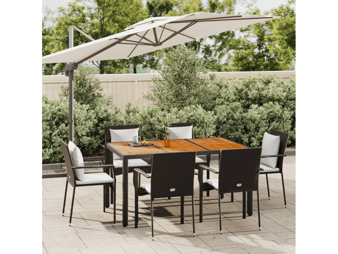 Vidaxl 7 Pcs Conjunto de Jantar P/ Jardim C/ Almofadões Vime Pe Preto