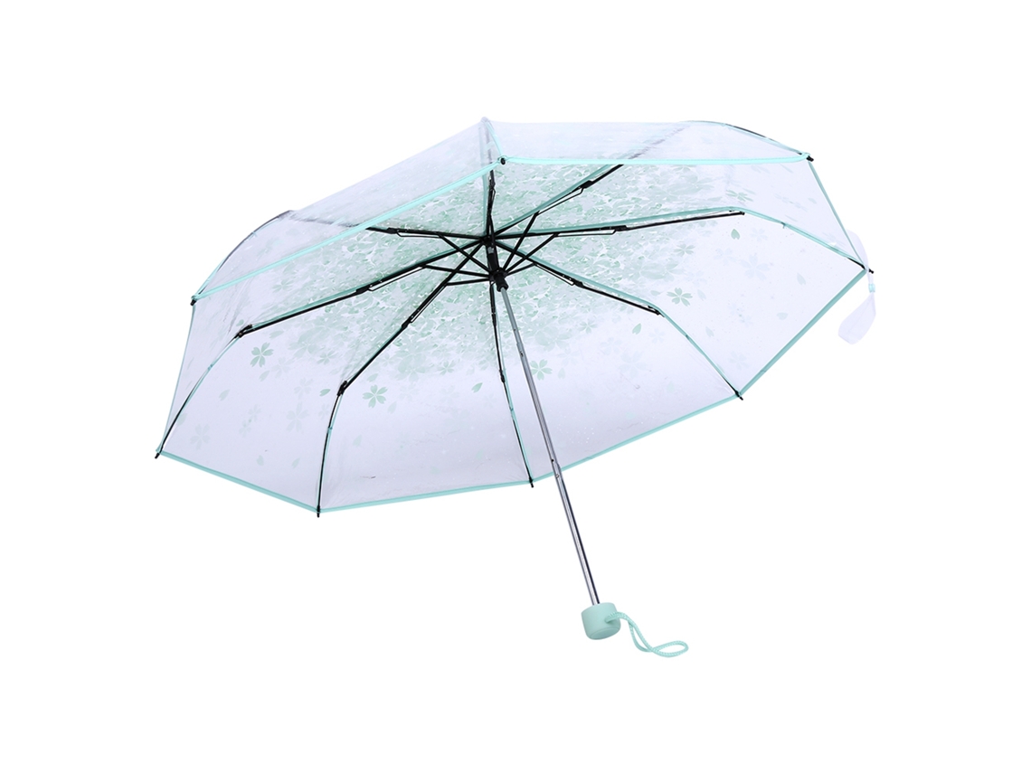 GUARDA CHUVA Transparente Plegável Flor de Cerejeira Verde Claro | S/MARCA