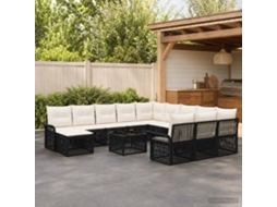 Vidaxl Conjunto De Sofá De Jardim 13 Unid. Preto E Branco Creme