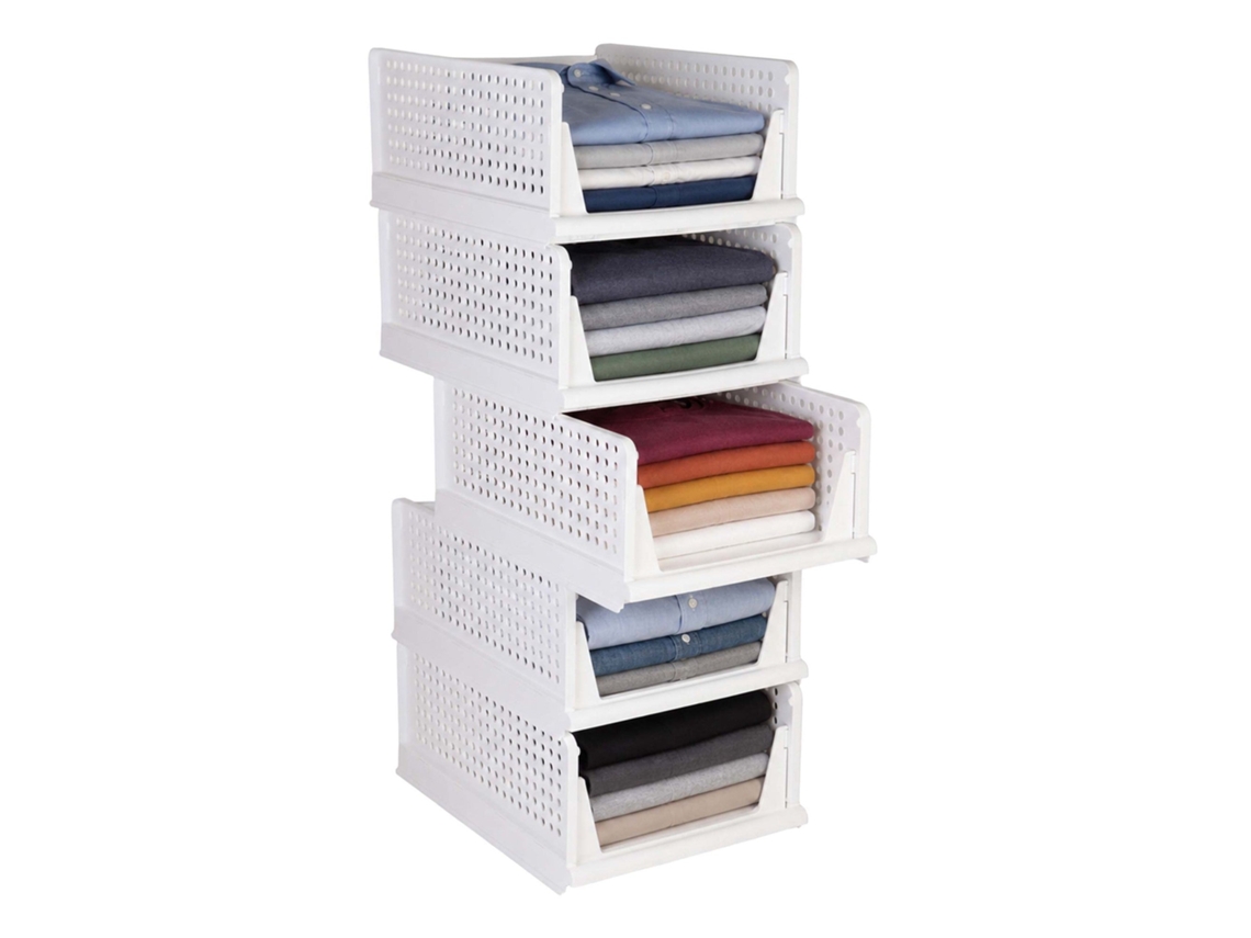 Conjunto De 5 Caixas Organizadoras Brancas Empilháveis Para Guarda-roupa