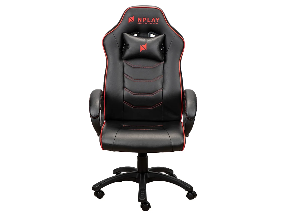 Cadeira Gaming NPLAY RULE 2.1 (Outlet Caixa Aberta - Até 130 kg - Elevador a Gás Classe 4 - Preto e Vermelho)