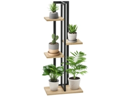 Suporte Para Plantas Em Madeira Estilo Industrial Com 4 Níveis De Alturas Variadas, Medindo 45 X 25 X 110 Cm.