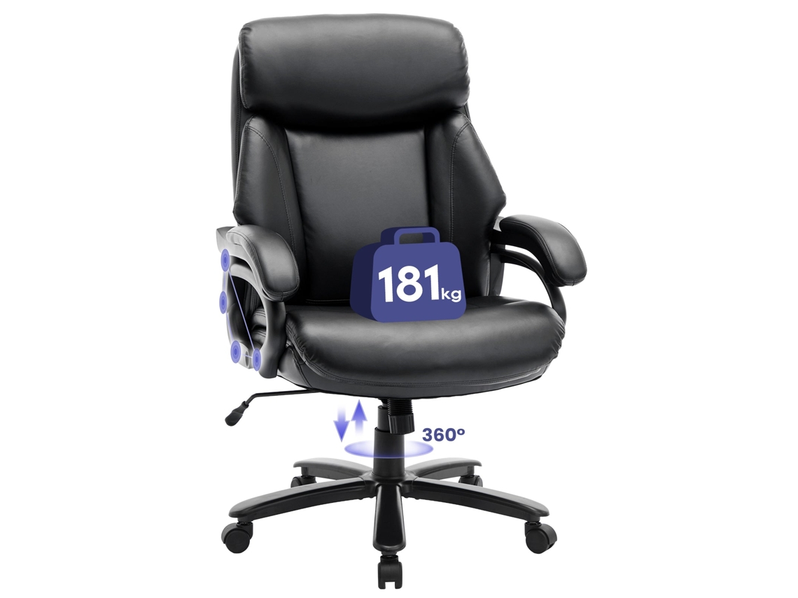 Smartue Cadeira Executiva Ergonómica Em Couro Sintético Com Apoios De Braços Ajustáveis, Encosto Perfilado E Assento Extra