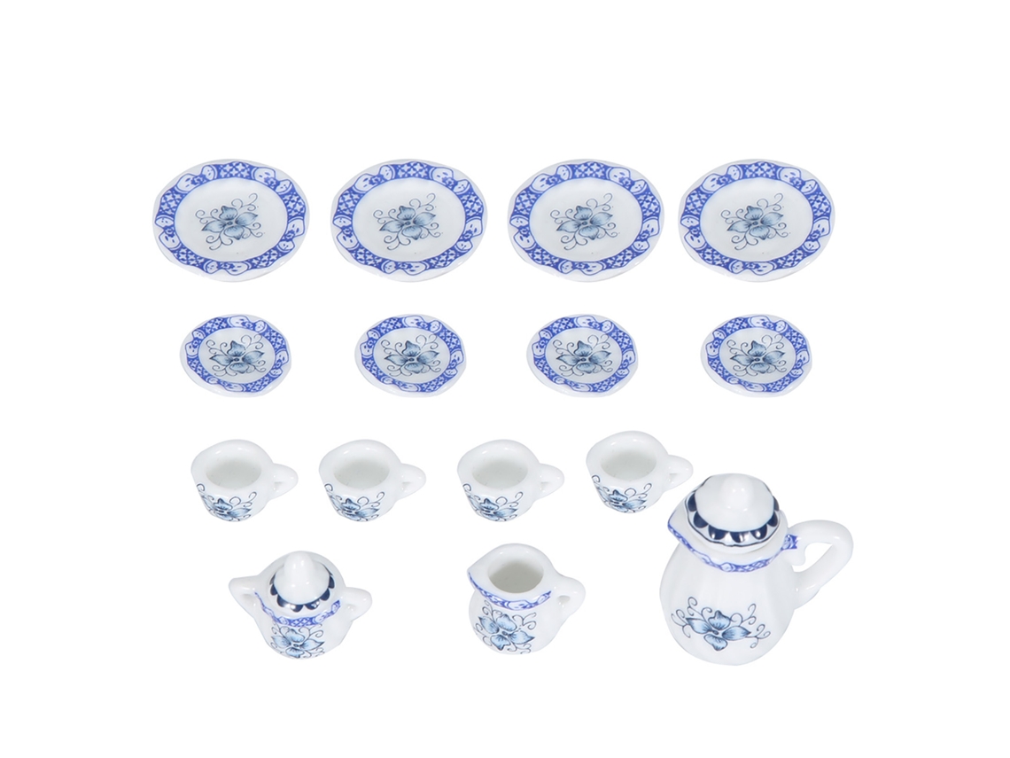 Primerox jogo de Chá Miniatura de Porcelana com Flores 15 Peças para Casinha de Bonecas Cozinha