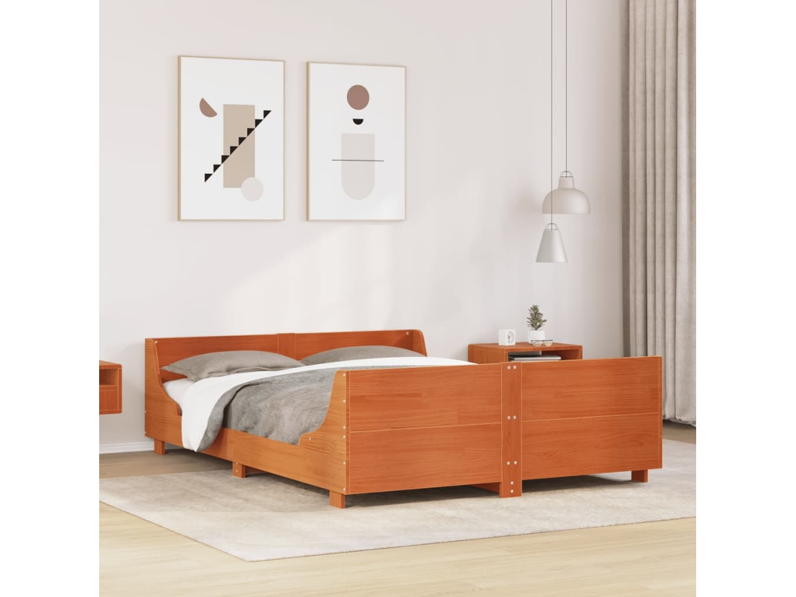 Vidaxl Cama Sem Colchão 135x190 Cm Madeira Pinho Maciça Castanho mel