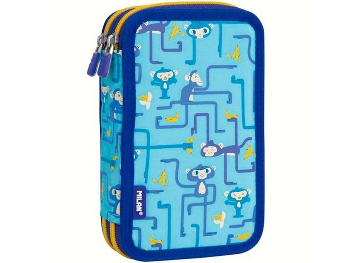 Estojo Duplo MILAN Tangled Monkeys 34 Peças Azul