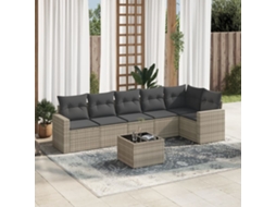Vidaxl 7 Pcs Conj. Sofás Jardim Com Almofadões Vime Pe Cinzento-claro