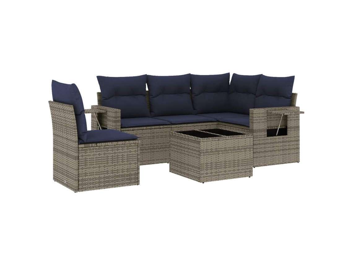 Conjunto de Sofá de Jardim, 6 Peças, Almofadas, Rattan Cinza MAISON EXCLUSIVE