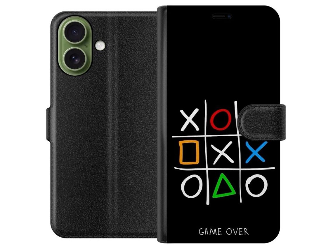 Capa Carteira Compatível Com Apple Iphone 17. Ilustração Gráfica De Um Jogo De Combinar Três Com Símbolos Coloridos E A Frase fim De Jogo Em Um Fund