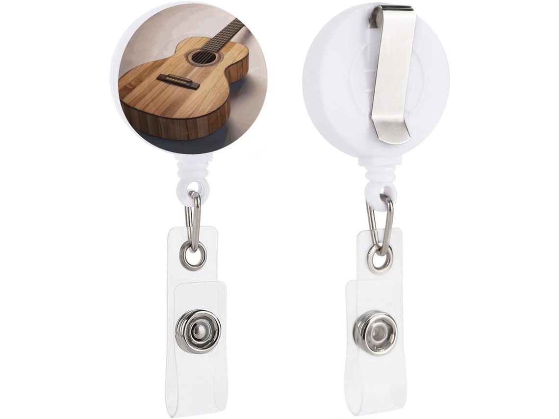 Porta Crachá De Madeira Em Formato De Guitarra, Porta Crachá Retrátil, Clipe Redondo E Resistente, Porta Crachá De
