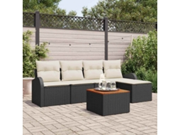 Vidaxl Conjunto De Sofá De Jardim Com Almofada 6 Pcs Preto Vime Pe