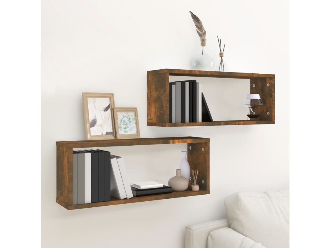 Vidaxl Prateleiras Cubo 2pcs 60x15x23cm Deriv. Madeira Carvalho Fumado