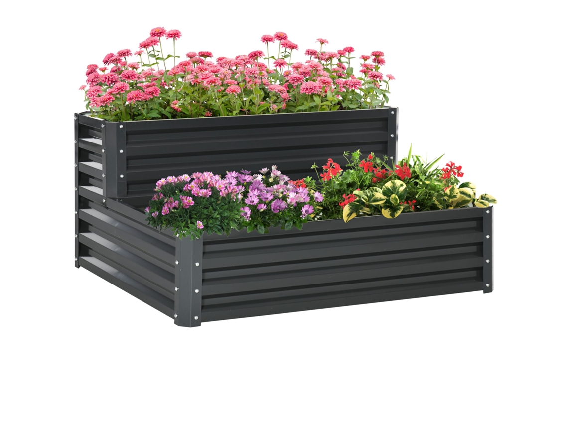 Jardim quadrado para hortaliças, 2 andares, para ervas, legumes, frutas, flores, 120x101x58 cm, cinza S/MARCA