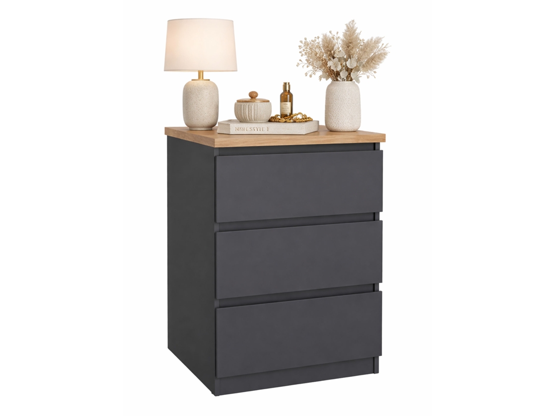Mesa de cabeceira Sil Mat Grey com três gavetas em cinza fosco WELLHOME