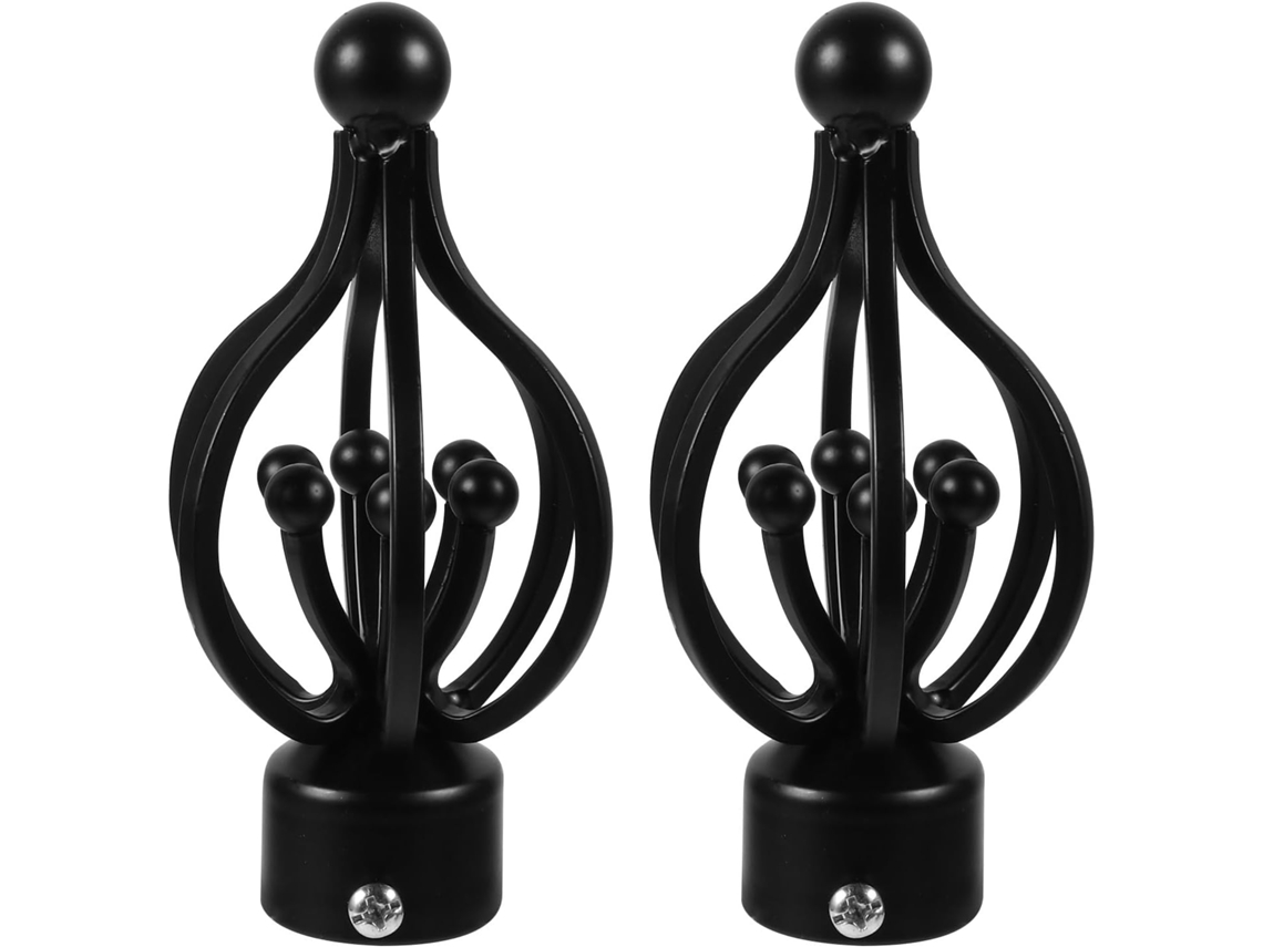 Ponteiras Decorativas Para Varão De Cortina, 28 Mm, Em Ferro Forjado Preto Fosco, Jogo De 2 Peça Gokoco