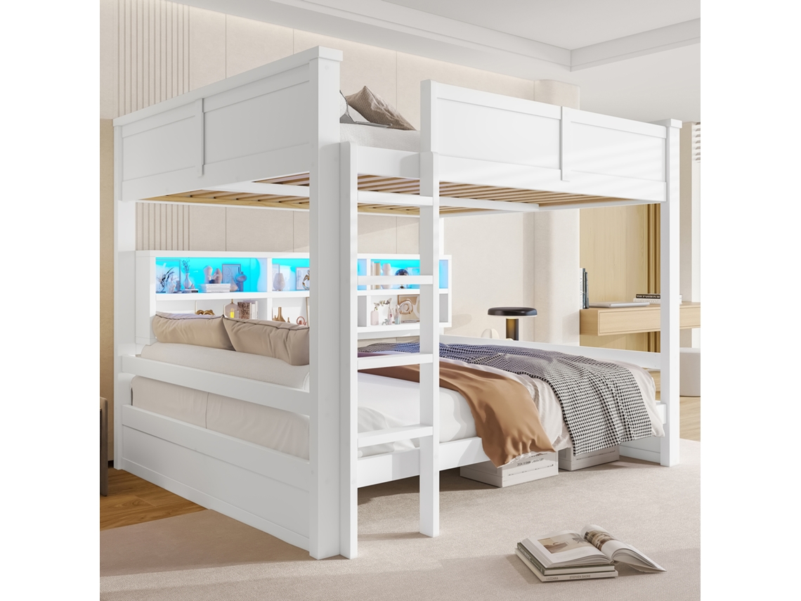 Beliche 160x200 Cm Com Armários Embutidos E Iluminação Led, Branca