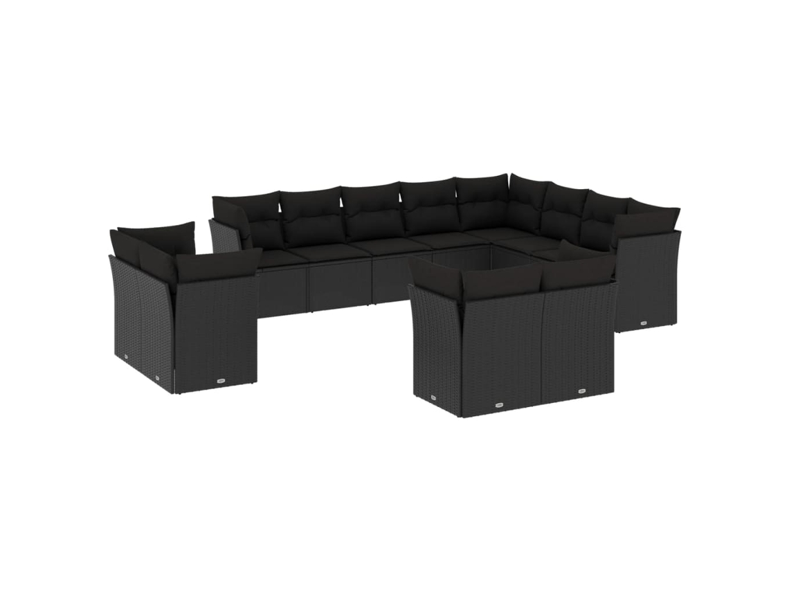 Conjunto de 12 Sofás de Jardim com Almofadões Vime Pe Preto MAISON EXCLUSIVE