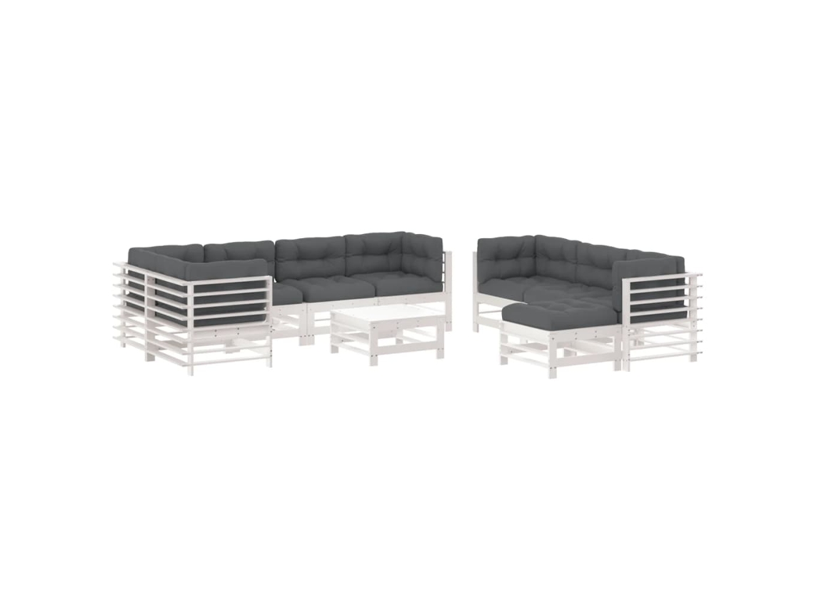Conjunto de 10 Lounge Jardim com Almofadões Madeira Maciça Branco MAISON EXCLUSIVE (10pcs)