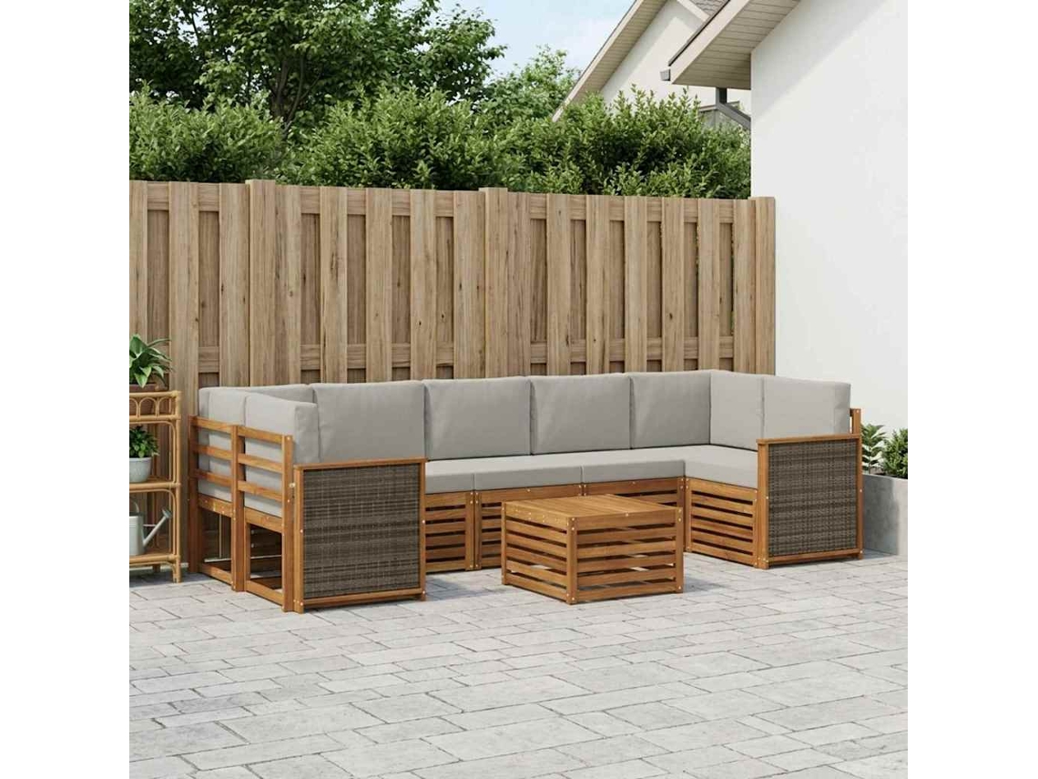 Vidaxl Conjunto De Sofás Para Exterior 8 Pcs Natural E Cinzento-claro