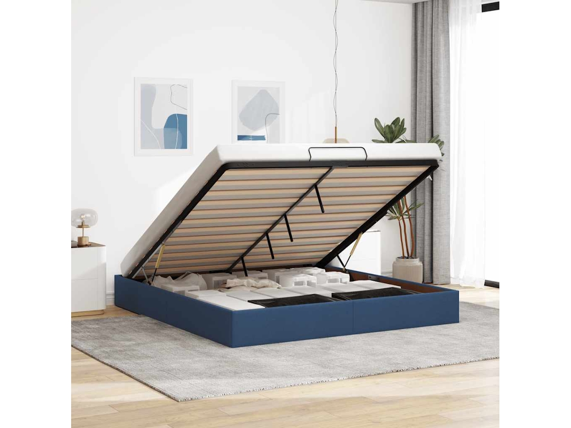 Vidaxl Estrutura De Cama Otomana Sem Colchão 200x200 Cm Tecido Azul