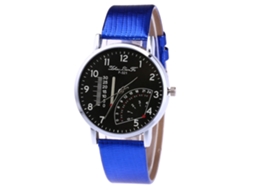 Relógio de quartzo vintage, estilo executivo, unissex, pulseira de couro PU azul.